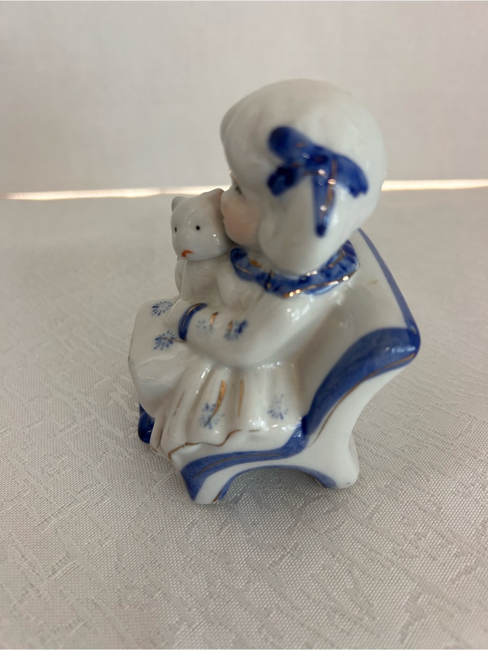2 Vintage Porcelain Figurines Blue & White Boy w/Dog & Girl w/Cat Collectible - Picture 8 of 11